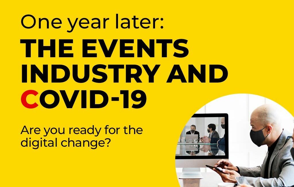 Illustration of digital transformation impacts on event planning, including virtual adaptation, collaboration, and venue flexibility.