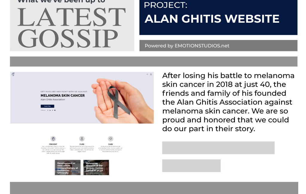 Website release announcement for the Alan Ghitis Association, highlighting the organization's mission and the importance of supporting cancer awareness.