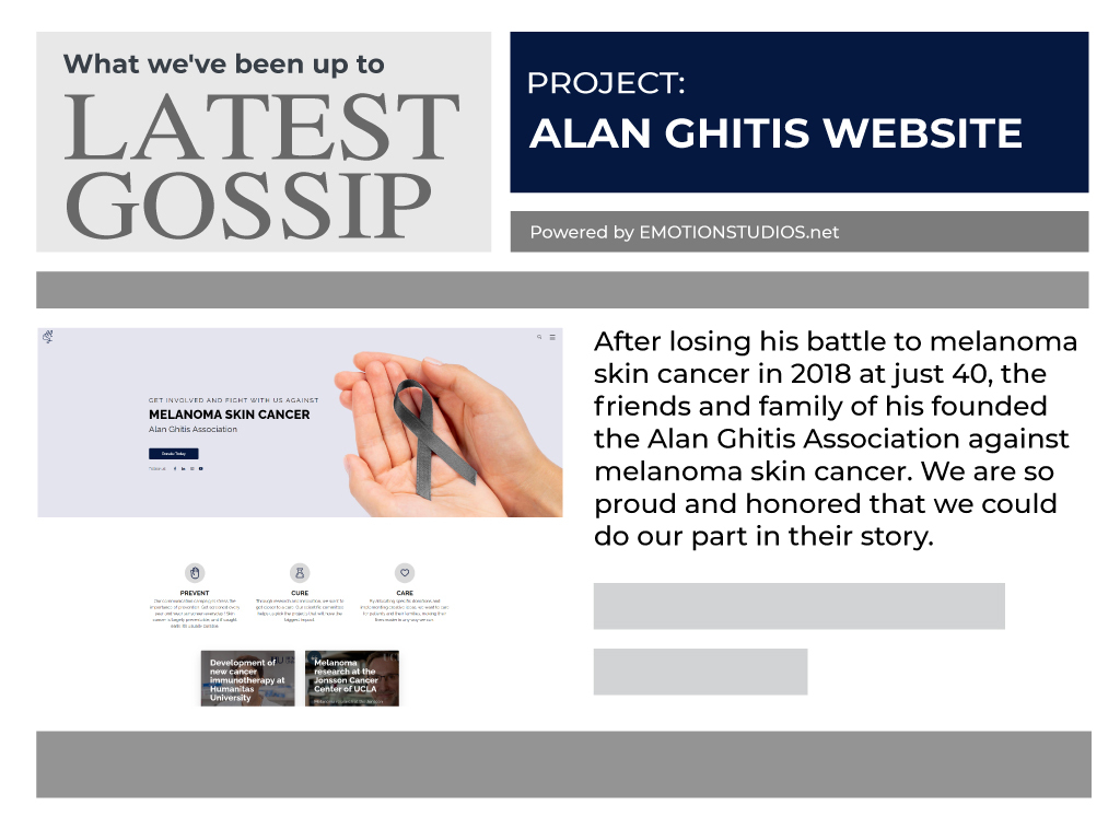 Website release announcement for the Alan Ghitis Association, highlighting the organization's mission and the importance of supporting cancer awareness.