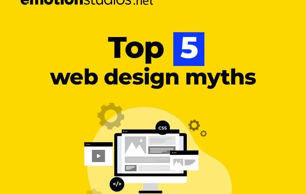 Illustration depicting common web design myths being debunked