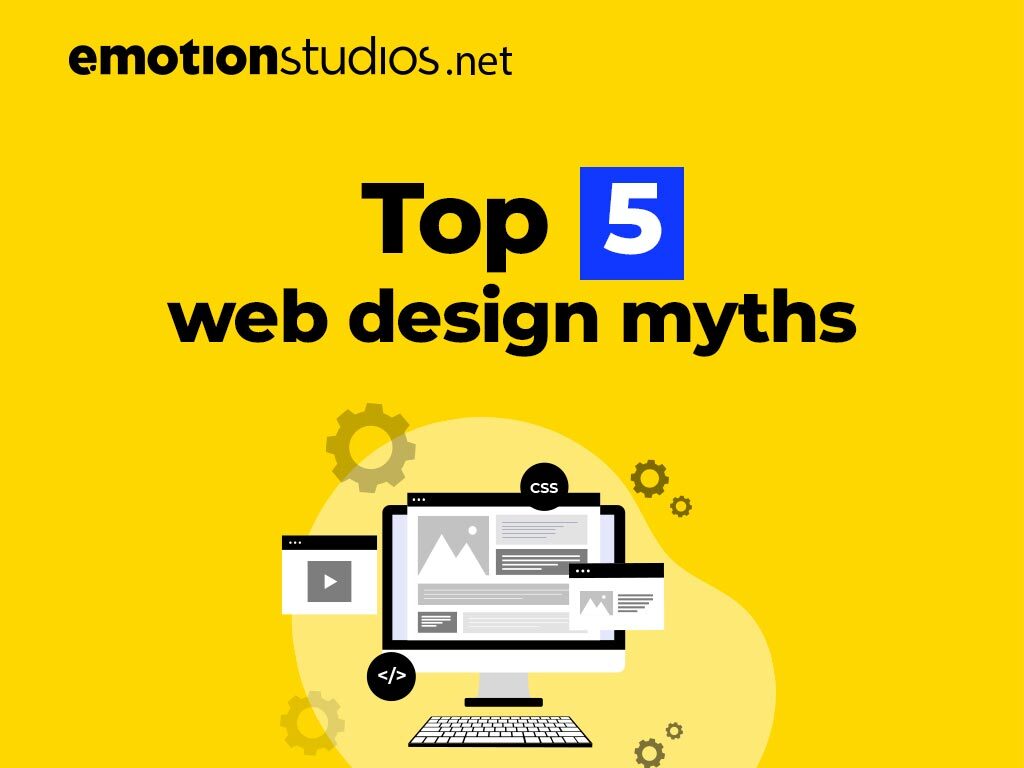 Illustration depicting common web design myths being debunked