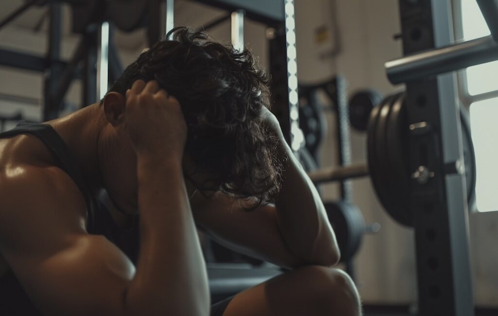 Man struggling in gym training