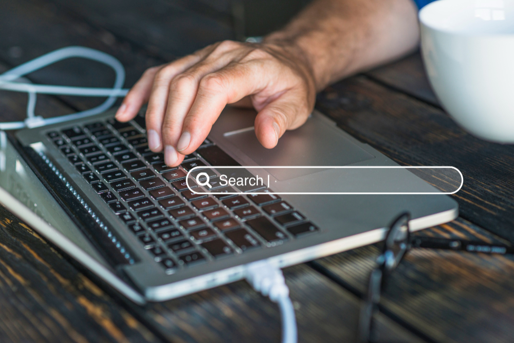 Search bar illustration symbolizing Google indexing and website visibility in search results.